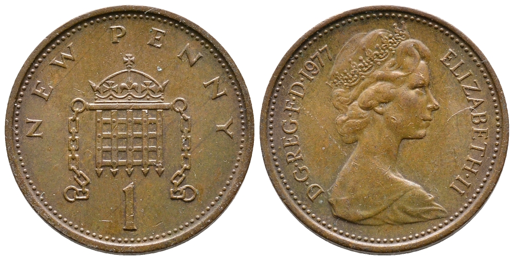 Великобритания 1 пенни 1977 Елизавета II (1952-2022) KM 915, Spink 4237 (B1) бронза 87-146