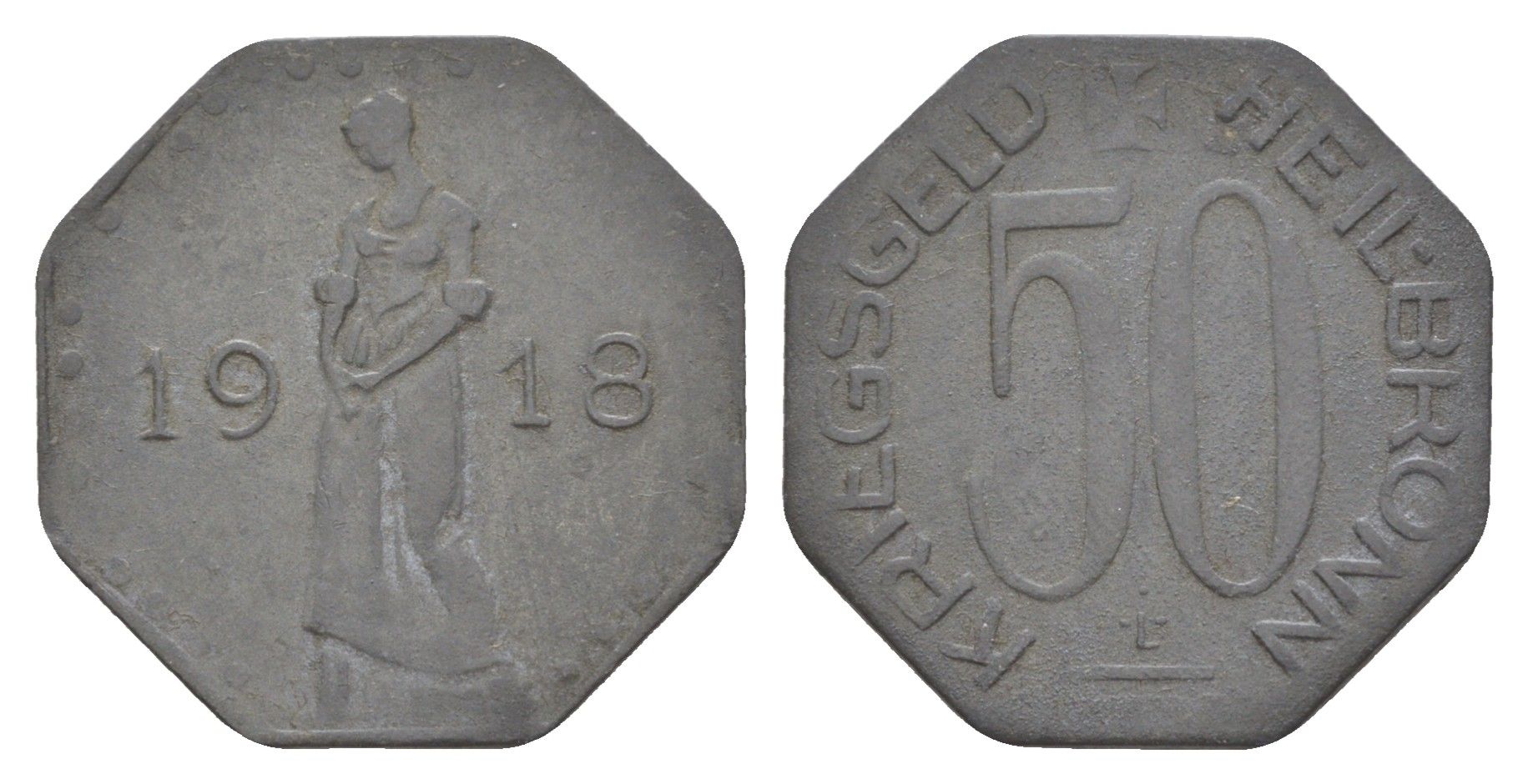 Хейльбронн 50 пфеннигов 1918 Funck 204.4, Men05 11235.4, Men18 14079.4 цинк 4637-1234