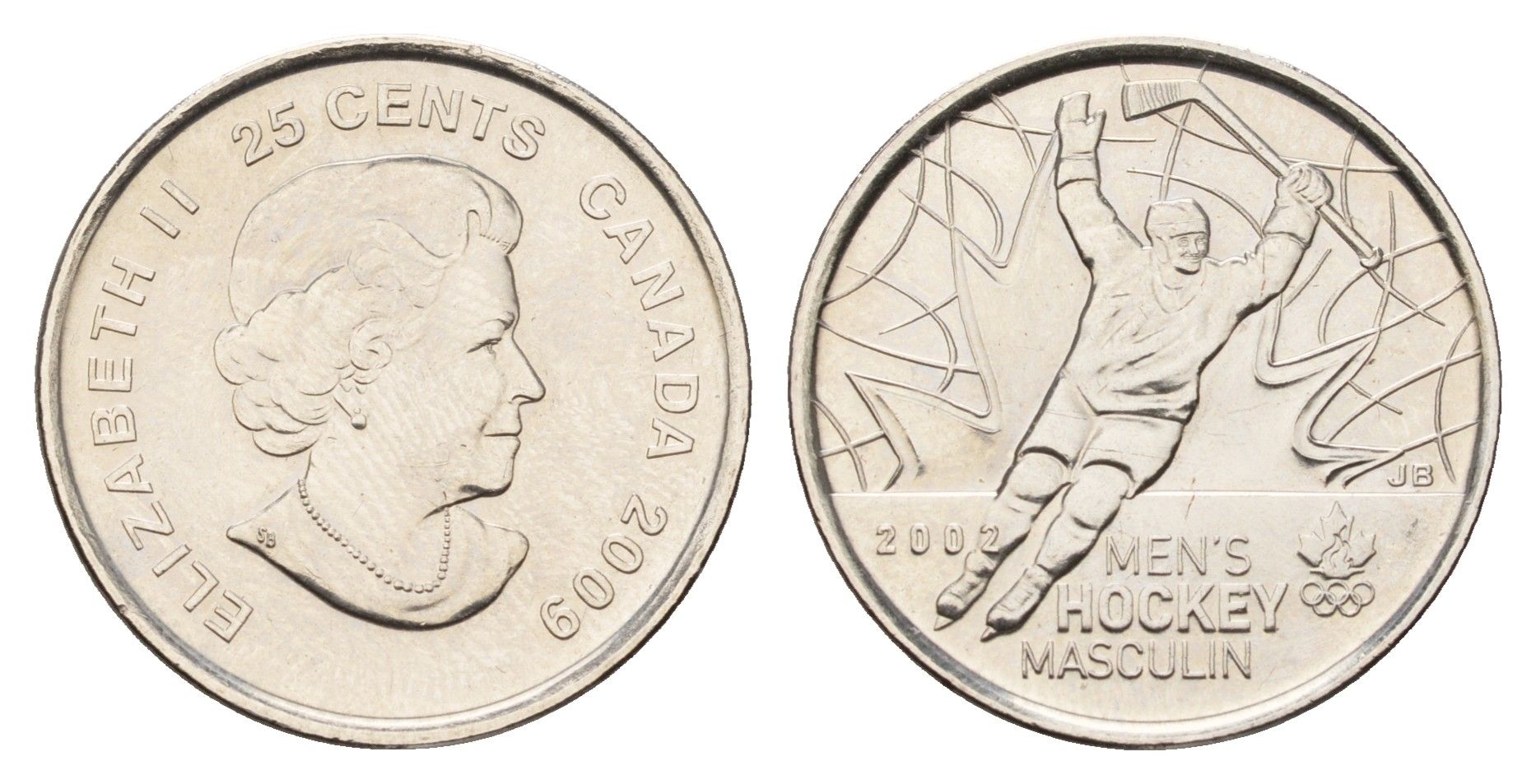 Канада 25 центов 2009 Победа мужской сборной по хоккею на олимпиаде Солт-Лейк-Сити 2002 KM 1063 сталь плакированная никелем UNC 4678-1213