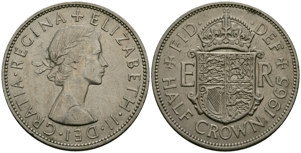 Великобритания 1/2 кроны 1965 Елизавета II (1952-2022) KM 907, Spink 4145 медно-никель 4125-613