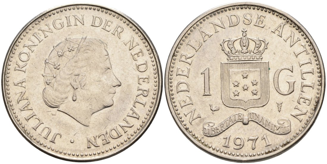 Нидерландские Антилы 1 гульден 1971 Юлиана (1948-1980) KM 12 никель 88-1113