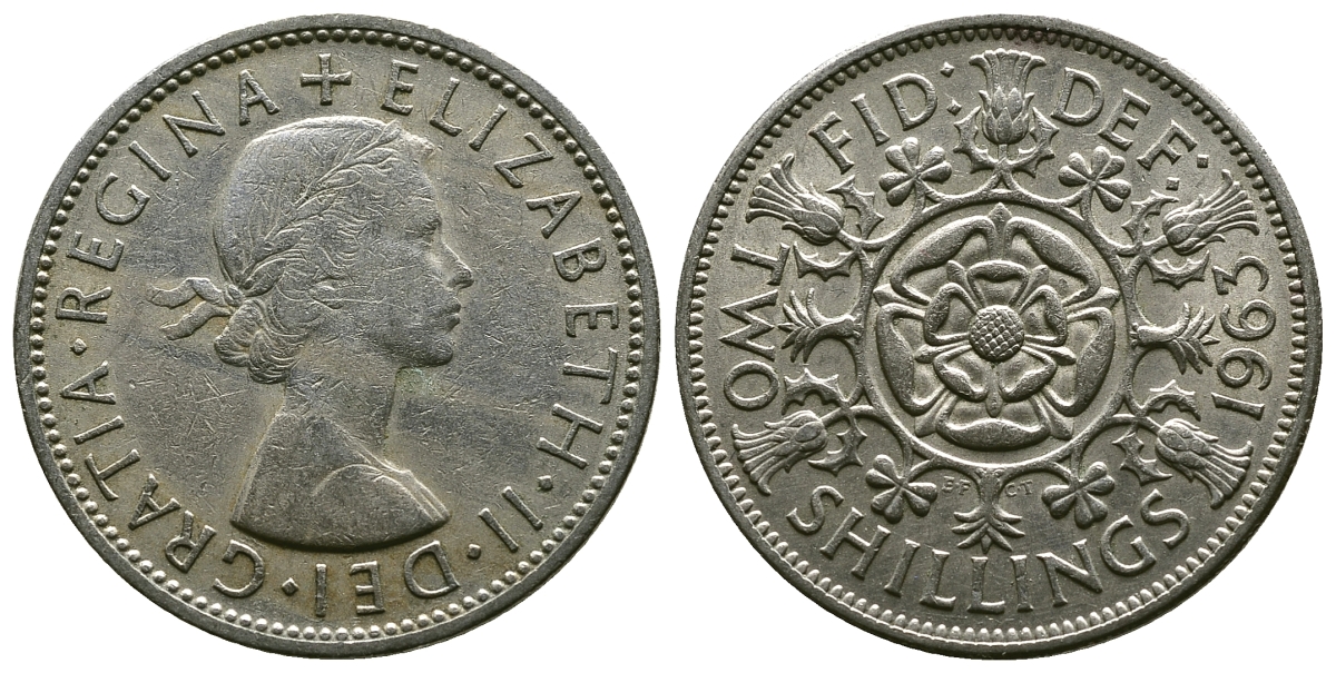 Великобритания 2 шиллинга (флорин) 1963 Елизавета II (1952-2022) KM 906, Spink 4146 медно-никель 4382-431