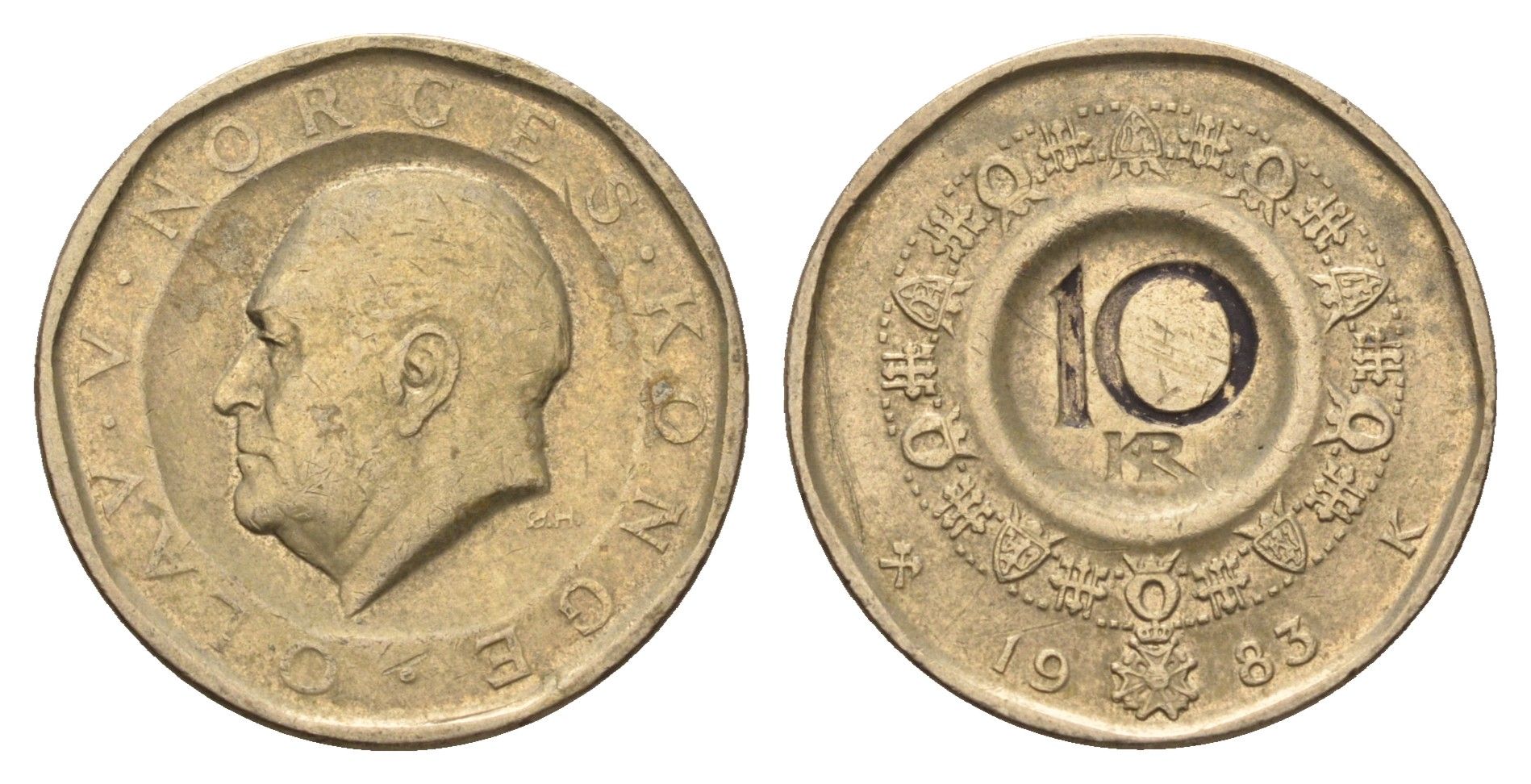 Норвегия 10 крон 1983 Улаф V (1957-1991) KM 427 никель латунь 4703-322