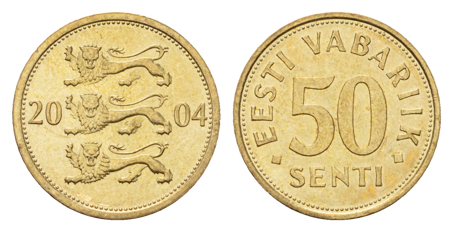 Эстония 50 сентов 2004 KM 24 латунь UNC M43-19