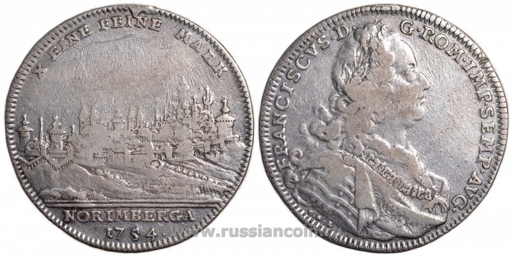 Нюрнберг 1 талер 1754 PPW-CGL, городской вид KM 316, Dav. 2484 серебро 00-809-23
