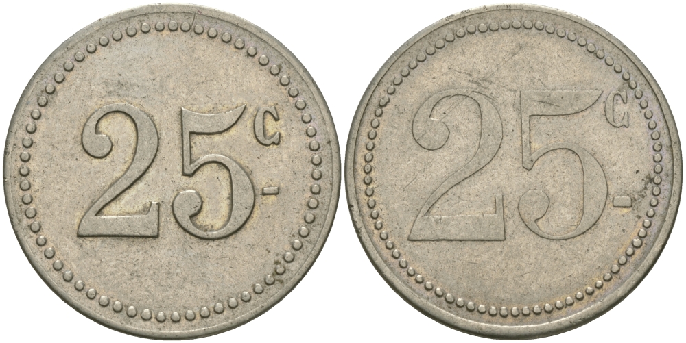 ФРАНЦИЯ 25 САНТИМОВ ND ПЛАТЕЖНЫЙ ЖЕТОН НАЧАЛА XX ВЕКА, ДИАМЕТР 23 ММ. белый металл 98-936