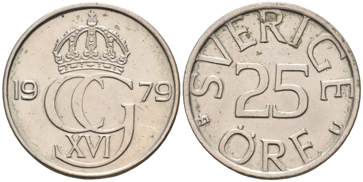 Швеция 25 эре 1979 Карл XVI Густав (1973- ) KM 851 медно-никель 4580-265