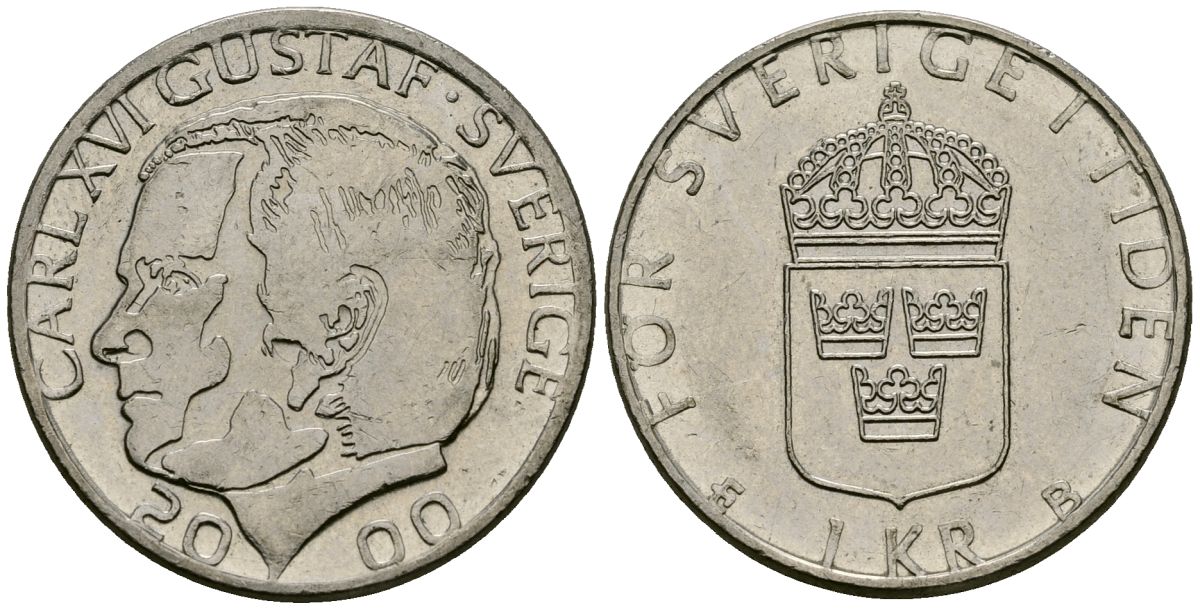 Швеция 1 крона 2000 Карл XVI Густав (1973- ) KM 852а медно-никель 4138-815