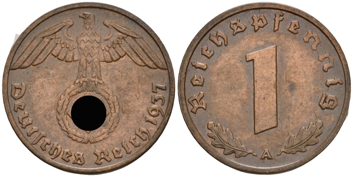 Германия 1 рейхспфенниг 1937 A KM 89, J 361 бронза 4396-826