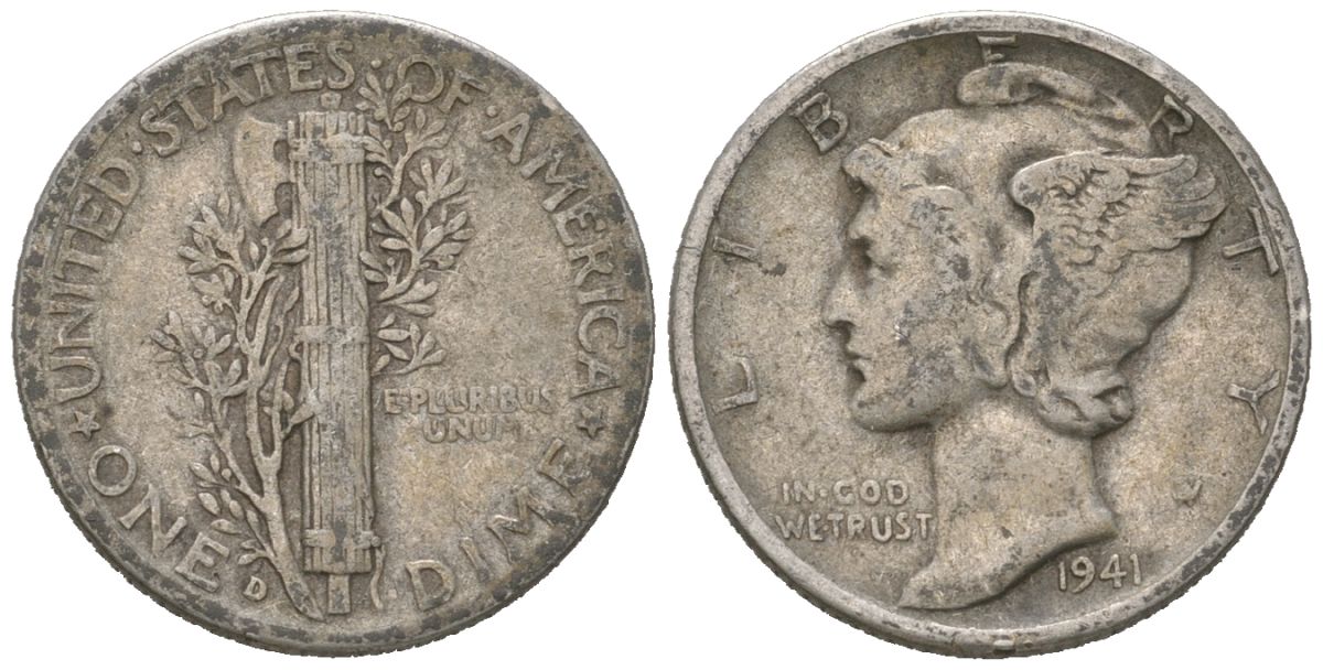 США 10 центов (дайм) 1941 D KM 140 серебро 3334-1246