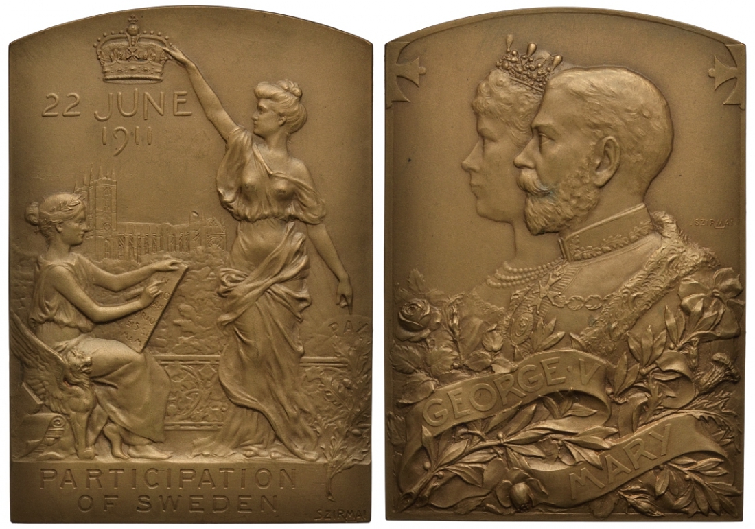 Великобритания плакетка 1911 На свадьбу короля Англии Георга V и Мари 22 июня 1911, участие Швеции, 115,48 гр бронза 1911 11-018-11-2