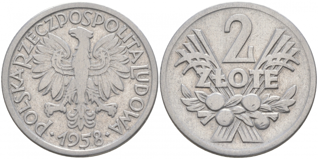 Польша 2 злотых 1958 MW KM 46, Parchimowicz 216a алюминий 73-411