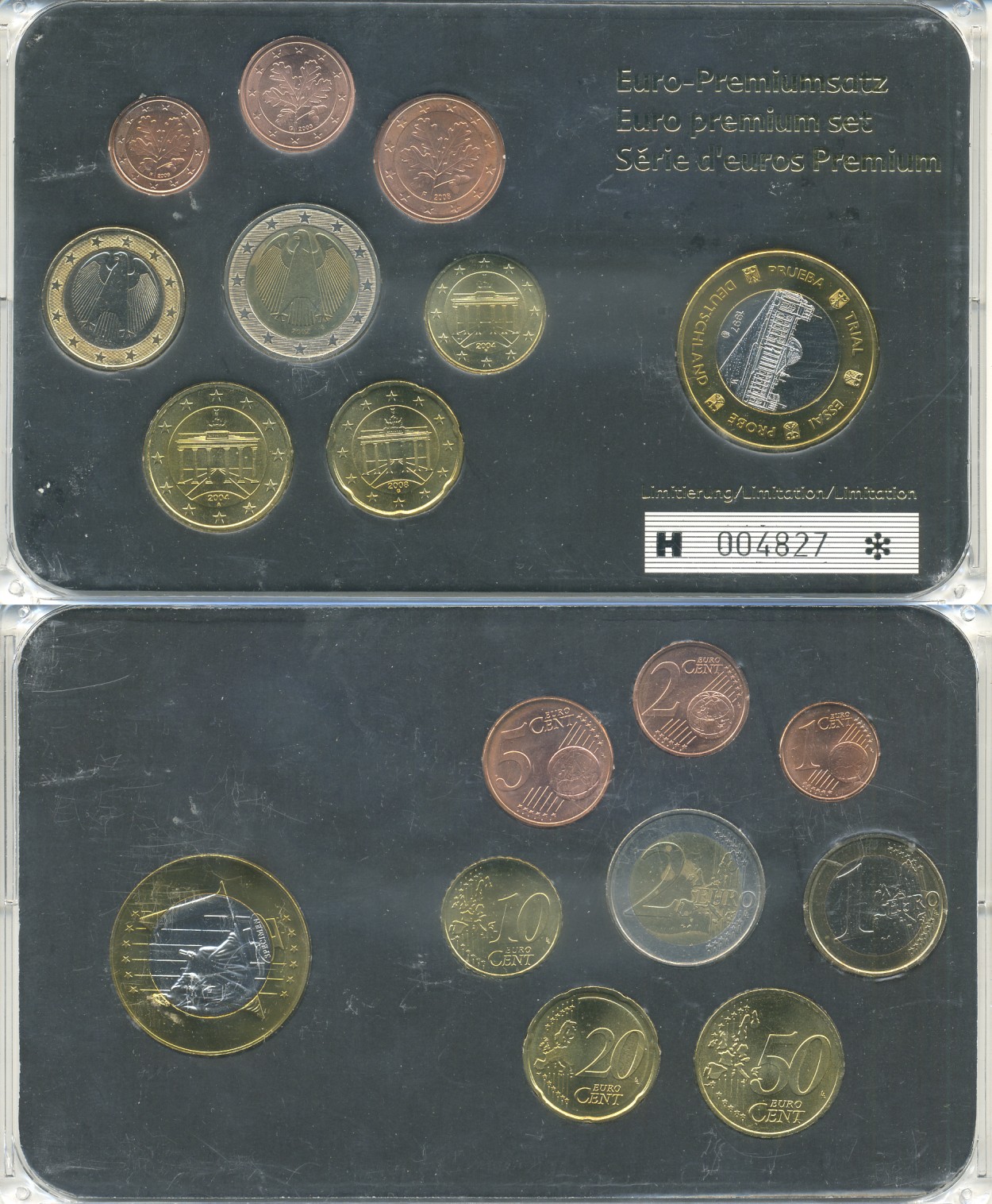 ФРГ евронабор из 8 монет + 1 европробник 2002-2008 в пластиковой запайке    UNC  7-5-5-16