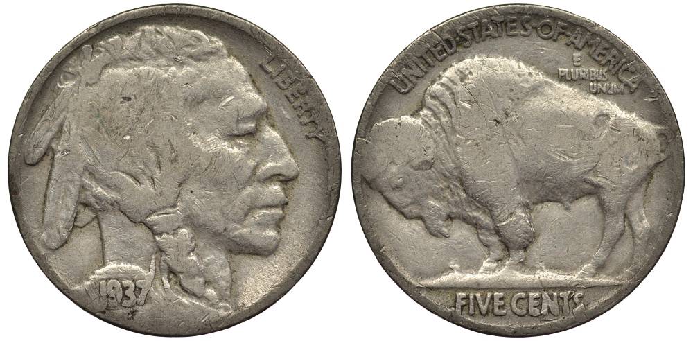 США 5 ЦЕНТОВ 1937 ИНДЕЕЦ, БИЗОН KM 134 медно-никель 27-712