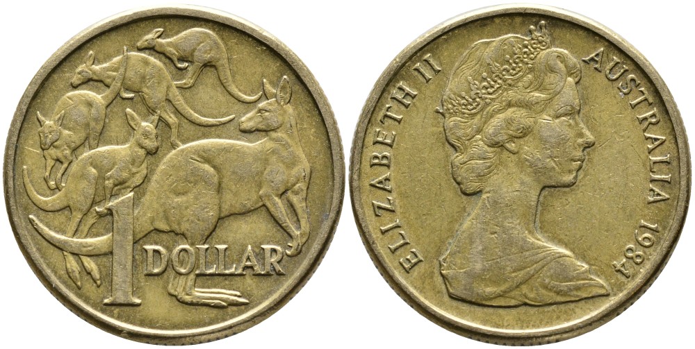 Австралия 1 доллар 1984 Елизавета II (1952-2022), кенгуру KM 77 алюминиевая бронза 4523-326
