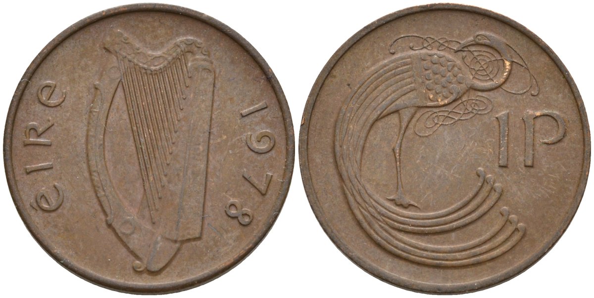 Ирландия 1 пенни 1978 мифологическая птица лира KM 20 бронза 4146-424