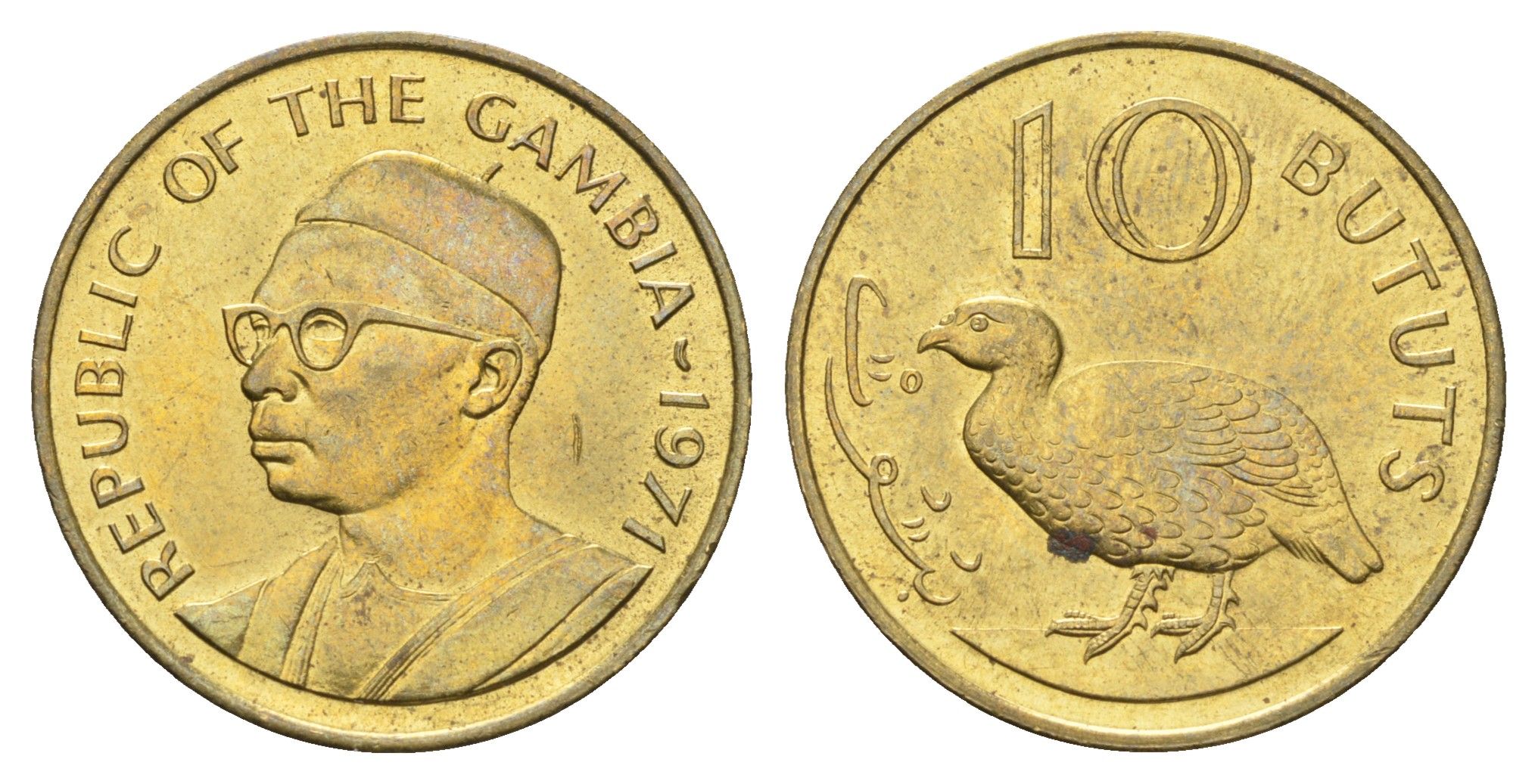 Гамбия 10 бутутов 1971 год-тип KM 10 никель латунь UNC 4666-451