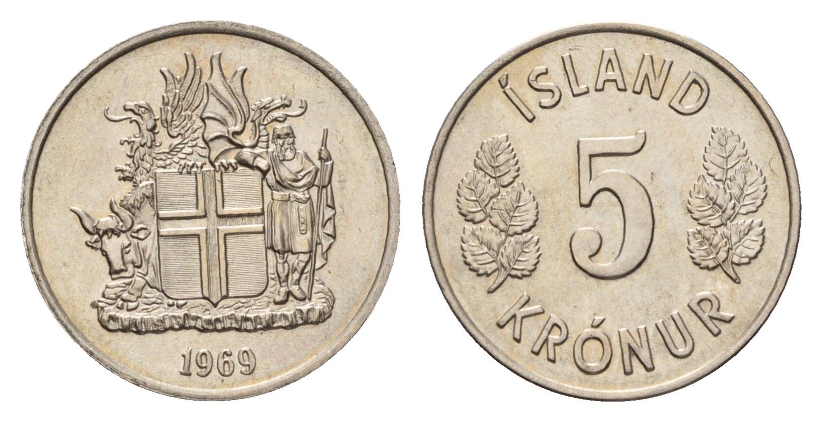 Исландия 5 крон 1969 KM 18 медно-никель UNC 4687-863