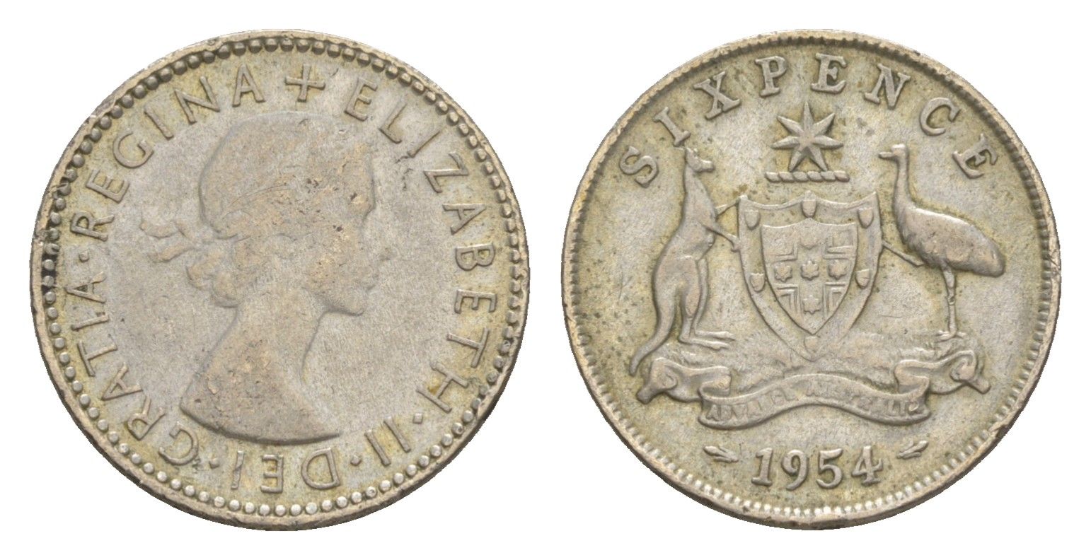 Австралия 6 пенсов 1954 Елизавета II (1952-2022) KM 52 серебро 4649-1119