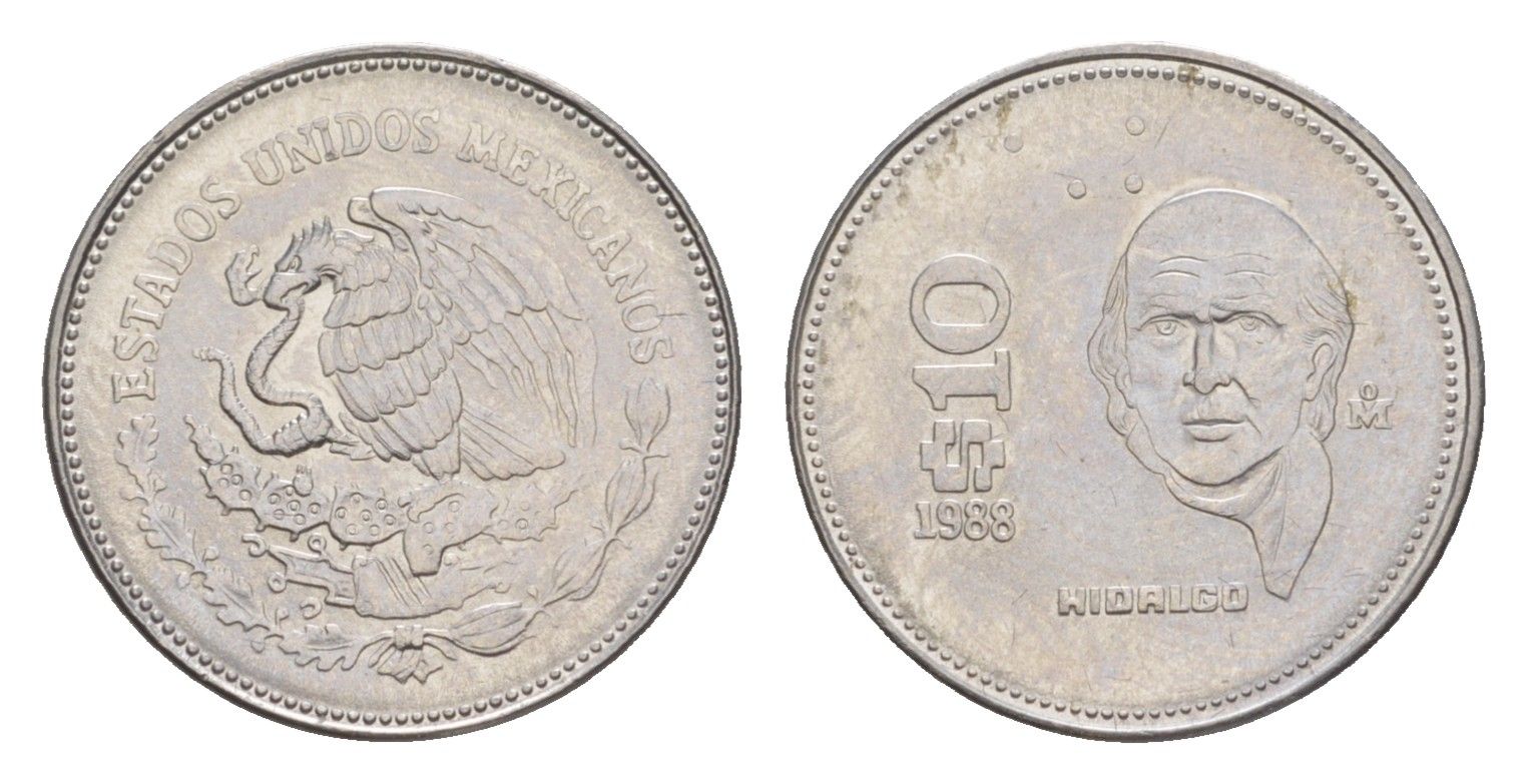 Мексика 10 песо 1988 Mo KM 512 нержавеющая сталь aUNC 4636-528
