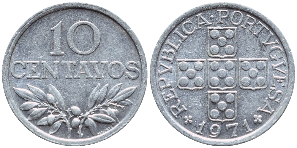 ПОРТУГАЛИЯ 10 СЕНТАВО 1971 KM 594 алюминий 4396-123