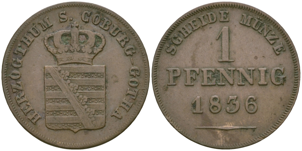 Саксен-Кобург и Гота 1 пфенниг 1836 KM 83 медь 99-732