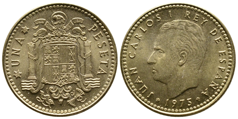 Испания 1 песета 1975 (80) Хуан Карлос I (1975-2014) KM 806 алюминиевая бронза 4110-1432
