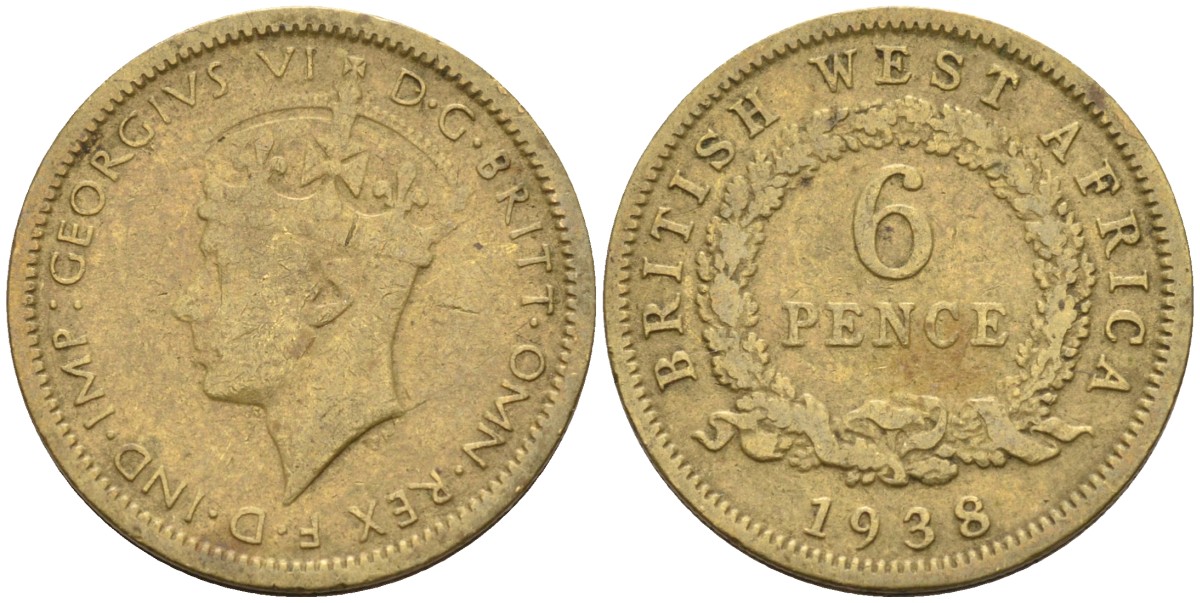 Британская Западная Африка 6 пенсов 1938 Георг VI (1936-1952) KM 22 никель-латунь 4588-657