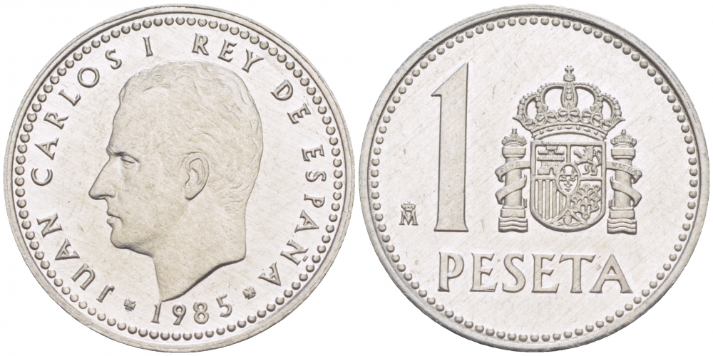 Испания 1 песета 1985 M, Хуан Карлос I (1975-2014) KM 821 алюминий 87-1522