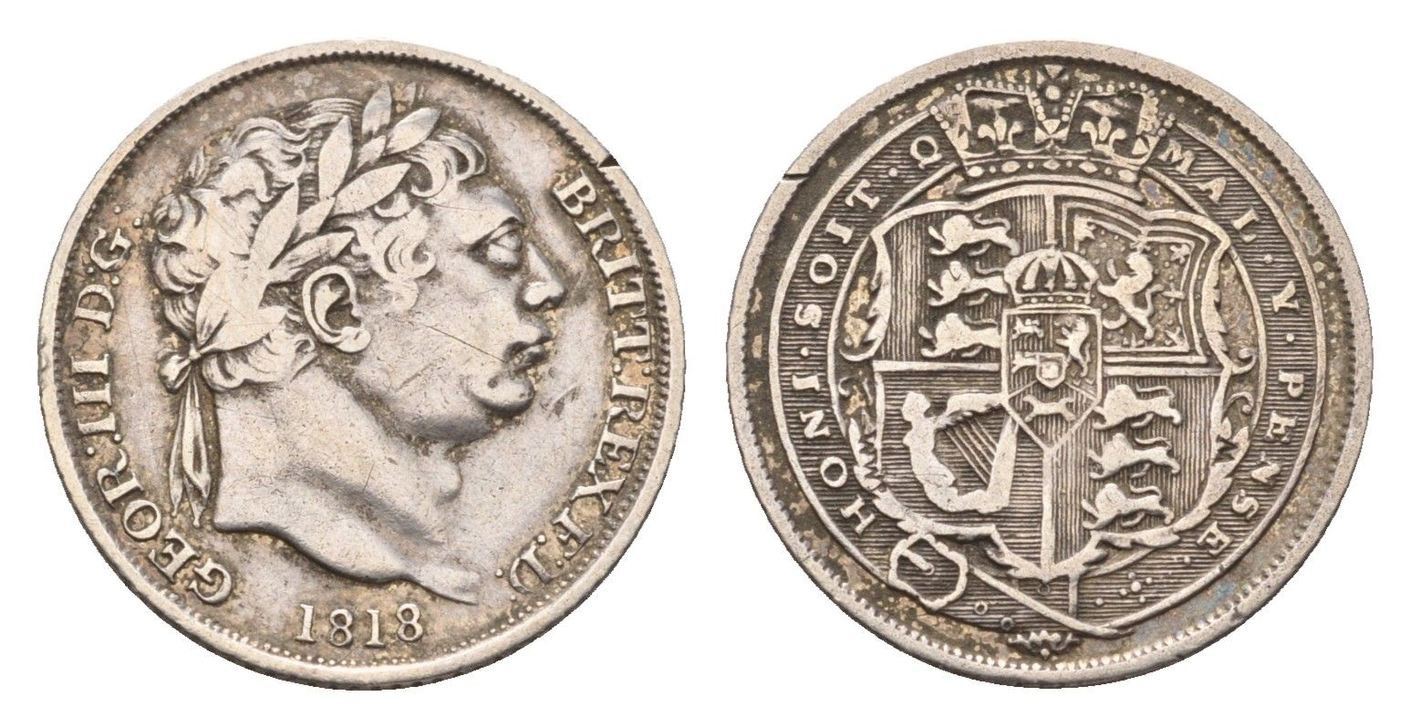 Великобритания 6 пенсов 1818 Георг III (1760-1820) KM 665, Spink 3791 серебро 603-1511