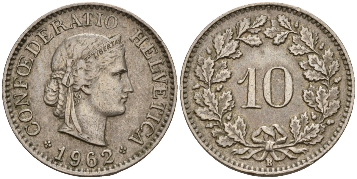 Швейцария 10 раппенов 1962 B KM 27 медно-никель 4189-361