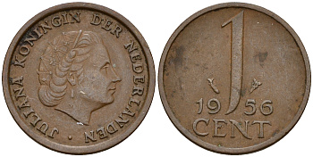 Нидерланды 1 цент 1956 Юлиана (1949-1980) KM 180 бронза    4598-165