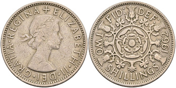 Великобритания 2 шиллинга (флорин) 1962 Елизавета II (1952-2022) KM 906, Spink 4146 медно-никель 4117-1031