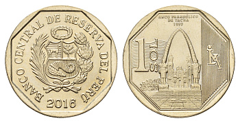 Перу 1 новый соль 2016 Богатство и гордость Перу - Параболическая арка, Такна KM 398 медь цинк никель UNC 3334-633