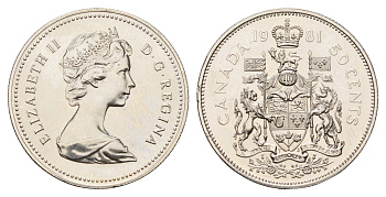 Канада 50 центов 1981 Елизавета II (1952-2022), герб KM 75.3 никель PROOF-LIKE (BU) 603-743