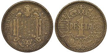 Испания 1 песета 1944 KM 767 алюминиевая бронза 4163-124