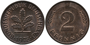 ФРГ 2 пфеннига 1978 D KM 106а, J.381а сталь плакированная медью 99-233