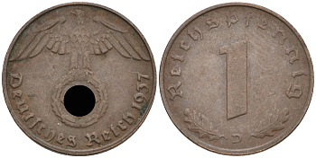 Германия 1 рейхспфенниг 1937 D KM 89, J 361 бронза 4136-351