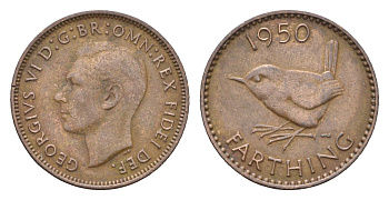 Великобритания 1 фартинг 1950 Георг VI (1936-1952) KM 867, Spink 4119 бронза 4659-829
