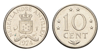 Нидерландские Антильские острова (Нидерландские Антилы) 10 центов 1974 Юлиана (1948-1980) KM 10 никель 4669-1267