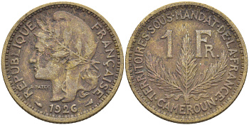 Французский Камерун 1 франк 1926 (а), монетный двор Париж KM 2 алюминиевая бронза 72-723