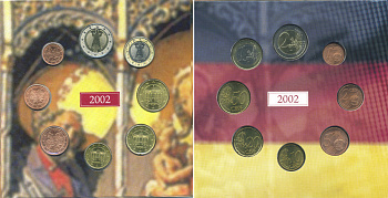 ФРГ набор из 3 евронаборов по 8 монет 2002-2004 Буква J, Гамбург, оригинальный официальный набор из трех евронаборов, в картонном буклете    UNC  7-6-1-05