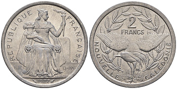 Французская Новая Каледония 2 франка 1977  KM 14 алюминий  UNC  4610-456