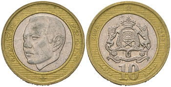 Марокко 10 дирхамов 2002 AH 1423, Мохаммед VI (1999-) Y 110 биметалл aUNC 4619-517