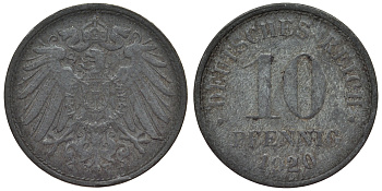 Германия 10 пфеннигов 1920 KM 26, J. 299, Weege 8 цинк 4119-325