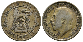 Великобритания 6 пенсов 1922 Георг V (1910-1936) KM 815а.1, Spink 4024 серебро 4178-121