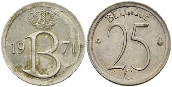 БЕЛЬГИЯ 25 САНТИМОВ 1971 BELGIQUE KM 153.1 медно-никель 4528-1025