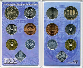Япония набор из 6 монет + жетон 2013 официальный набор в пластиковой упаковке, жетон 24-я Токийская международная монетная конвенция KM MS 323 6-5-1-37