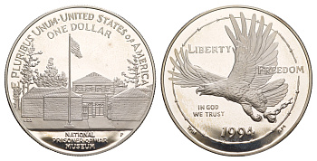 США 1 доллар 1994 P, Национальный музей военнопленных KM 251 серебро PROOF 11-266-34