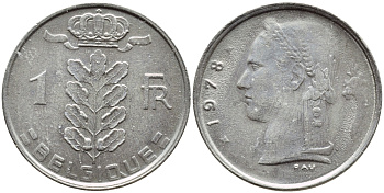 БЕЛЬГИЯ 1 ФРАНК 1978 BELGIQUE KM 142.1 медно-никель 4379-1216